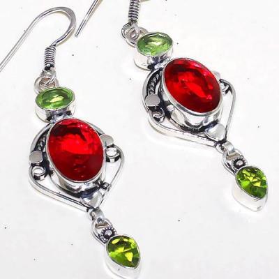 Gr 0488c boucles oreilles argent 925 grenat garnet peridot achat vente bijou