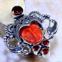 Gr 0558b bague chevaliere bouddha t59 grenat mozambique pierre bijou argent 925