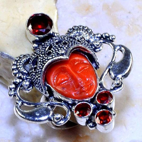 Gr 0558b bague chevaliere bouddha t59 grenat mozambique pierre bijou argent 925