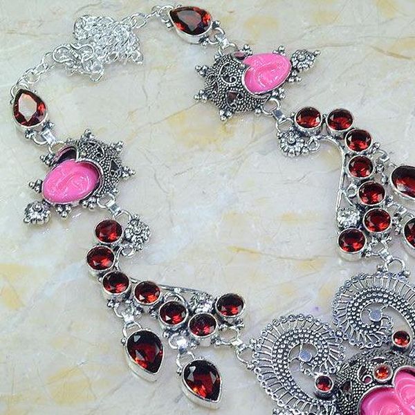 Gr 0564c collier parure bouddha grenat mozambique achat vente bijou esoterique argent 925