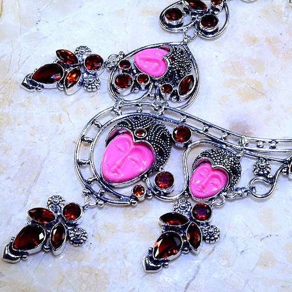 Gr 0567c collier parure bouddha grenat mozambique achat vente bijou esoterique argent 925