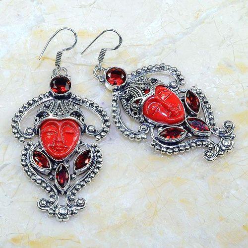 Gr 0590a boucles pendants oreilles bouddha grenat citrine achat vente bijou argent 925 1