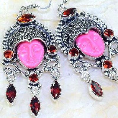 Gr 0596h boucles pendant oreilles bouddha grenat achat vente bijou esoterique argent 925