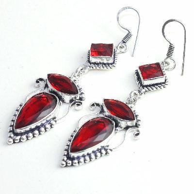 Gr 0606f boucles pendant oreilles grenat achat vente bijou ethnique argent 925