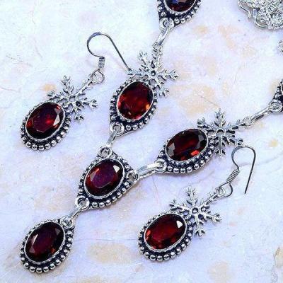 Gr 0612b parure collier boucles pendants oreilles grenat achat vente bijou argent 925