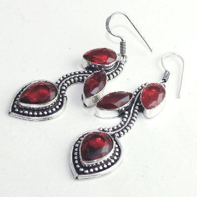 Gr 0615g boucles pendant oreilles grenat achat vente bijou ethnique argent 925