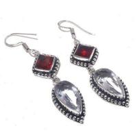 Gr 0715a boucles pendant oreilles grenat 12gr topaze blanche achat vente bijou argent 925