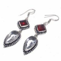 Gr 0715b boucles pendant oreilles grenat 12gr topaze blanche achat vente bijou argent 925