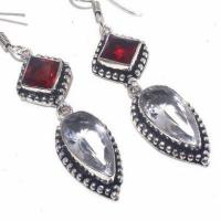 Gr 0715c boucles pendant oreilles grenat 12gr topaze blanche achat vente bijou argent 925