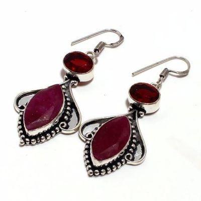 Gr 0724c boucles pendant oreilles grenat 14gr achat vente bijou ethnique argent 925