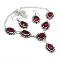 Gr 0744a collier boucles oreilles grenat 33gr 10x15mm achat vente bijou ethnique argent 925