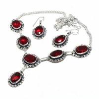 Gr 0744d collier boucles oreilles grenat 33gr 10x15mm achat vente bijou ethnique argent 925