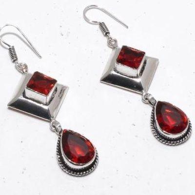 Gr 0749c boucles oreilles grenat 11gr 10x15mm achat vente bijou ethnique argent 925