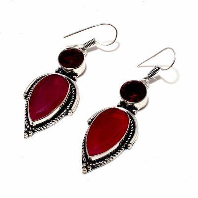 Gr 0756c boucles oreilles grenat 14gr 20x12mm achat vente bijou ethnique argent 925