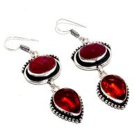 Gr 0758a boucles oreilles grenat rubis 19gr 15x12mm achat vente bijou ethnique argent 925