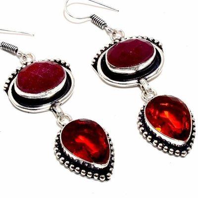 Gr 0758c boucles oreilles grenat rubis 19gr 15x12mm achat vente bijou ethnique argent 925