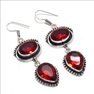 Gr 0766a boucles oreilles grenat 17gr 10x15mm achat vente bijou ethnique argent 925