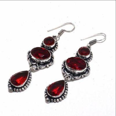 Gr 0769c boucles oreilles grenat 16gr 10x15mm achat vente bijou ethnique argent 925