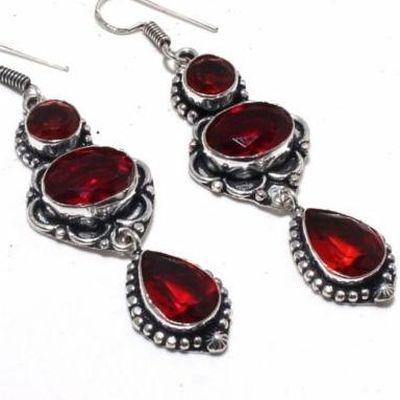 Gr 0769c boucles oreilles grenat 16gr 10x15mm achat vente bijou ethnique argent 925