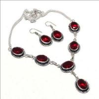 Gr 0774a collier boucles oreilles grenat 32gr 10x15mm achat vente bijou ethnique argent 925