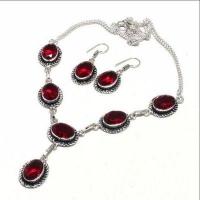 Gr 0774d collier boucles oreilles grenat 32gr 10x15mm achat vente bijou ethnique argent 925