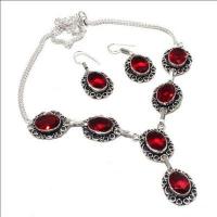 Gr 0779a collier boucles oreilles grenat 31gr 10x15mm achat vente bijou ethnique argent 926