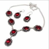 Gr 0779d collier boucles oreilles grenat 31gr 10x15mm achat vente bijou ethnique argent 926