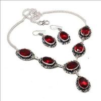 Gr 0788a collier boucles oreilles grenat 31gr 10x15mm achat vente bijou ethnique argent 925