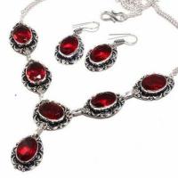 Gr 0788b collier boucles oreilles grenat 31gr 10x15mm achat vente bijou ethnique argent 925