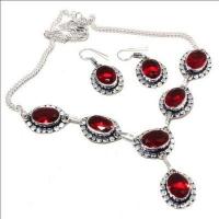 Gr 0789a collier boucles oreilles grenat 31gr 10x15mm achat vente bijou ethnique argent 925