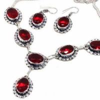 Gr 0789b collier boucles oreilles grenat 31gr 10x15mm achat vente bijou ethnique argent 925