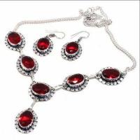 Gr 0789d collier boucles oreilles grenat 31gr 10x15mm achat vente bijou ethnique argent 925