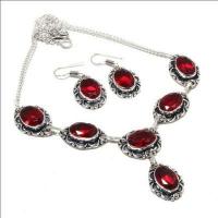 Gr 0824a collier boucles oreilles grenat 31gr 10x15mm achat vente bijou ethnique argent 925