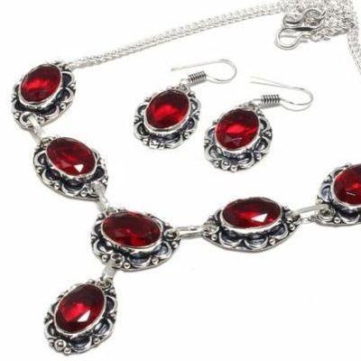 Gr 0824b collier boucles oreilles grenat 31gr 10x15mm achat vente bijou ethnique argent 925