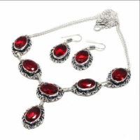 Gr 0824d collier boucles oreilles grenat 31gr 10x15mm achat vente bijou ethnique argent 925