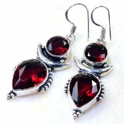 Gr 0861c boucles oreilles grenat 10gr 10x15mm vente bijou ethnique argent 925