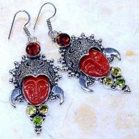 Gr 0873a boucles pendants oreilles bouddha grenat mozambique achat vente bijou argent 925