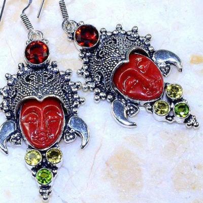 Gr 0873c boucles pendants oreilles bouddha grenat mozambique achat vente bijou argent 925