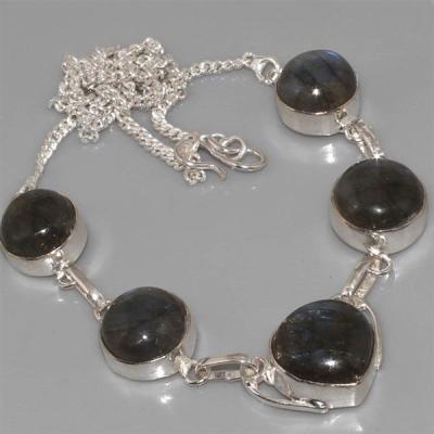 LB-0527 - Joli COLLIER PARURE avec 5 cabochons en LABRADORITE 15 mm sur Argent 925 - 95 carats 19 gr