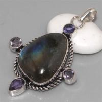 Lb 0530b pendentif labradorite amethyste achat vente argent 925