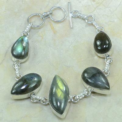 LB-0542 - Superbe BRACELET en LABRADORITE et Argent 925 - 130 carats