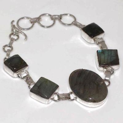 LB-0573 - joli BRACELET en LABRADORITE monture Argentée 925 - 100 carats