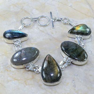 LB-0584 - Superbe BRACELET en LABRADORITE et Argent 925 - 163 carats