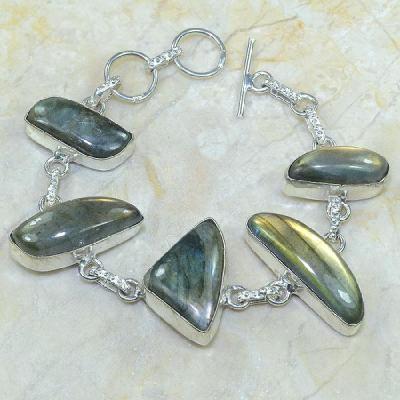 LB-0595 - Superbe BRACELET en LABRADORITE et Argent 925 - 150.5 carats