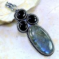 Lb 0695a pendentif pendant labradorite onyx noir achat vente bijou argent 925