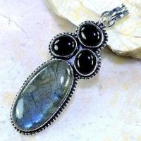 Lb 0695b pendentif pendant labradorite onyx noir achat vente bijou argent 925