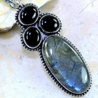 Lb 0695c pendentif pendant labradorite onyx noir achat vente bijou argent 925