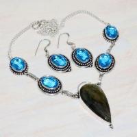 Lb 0723a collier boucles oreilles parure labradorite topaze bleue achat vente bijou argent 925