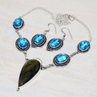 Lb 0723d collier boucles oreilles parure labradorite topaze bleue achat vente bijou argent 925