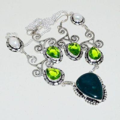 Lb 0724b collier boucles oreilles parure labradorite peridot perle nacre triskel bijou argent 925